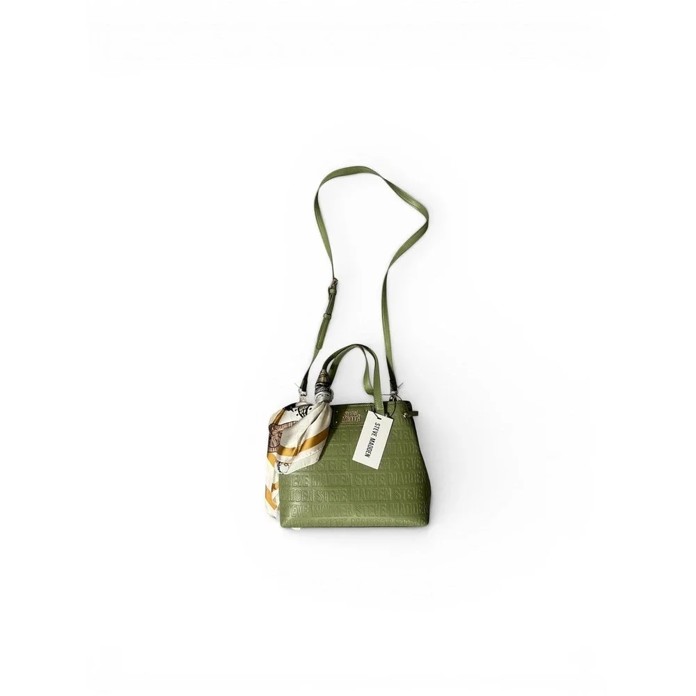 Steve Madden Satchel Womens Olive Green NWT Embossed Logo Scarf Crossbody Medium